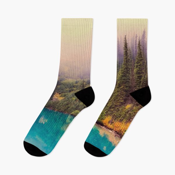 Item preview, Teal lake paradise hills side pine forest blue pink sky countryside designed and sold by August-E.