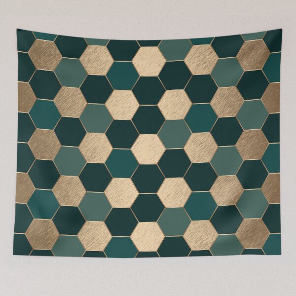 Item preview, Gold and Dark Green Elegant Geometric Hexagon Pattern designed and sold by CynthiaGraphics.