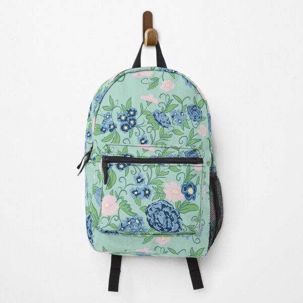 Item preview, Floral pattern in green and blue pastel colors with pink wild roses designed and sold by Luaillustration.