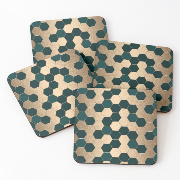 Item preview, Dark Green and Gold Elegant Geometric Hexagon Pattern designed and sold by CynthiaGraphics.