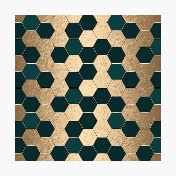 Item preview, Dark Green and Gold Elegant Geometric Hexagon Pattern designed and sold by CynthiaGraphics.