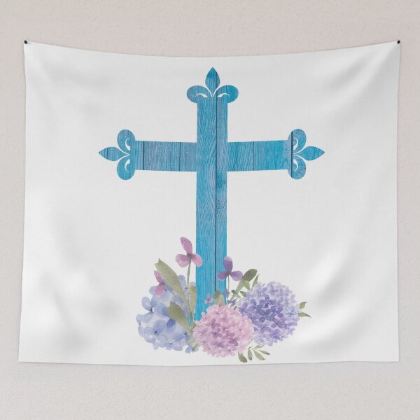 Item preview, Hydrangea Flowers with Blue Wood Floral Cross designed and sold by Cute Designs Shop.
