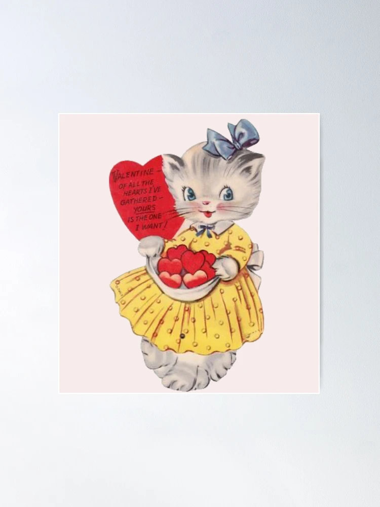 Vintage Retro Valentine Card, Cute White Kitschy Cat All My Love, Valentine  Gifts for Her