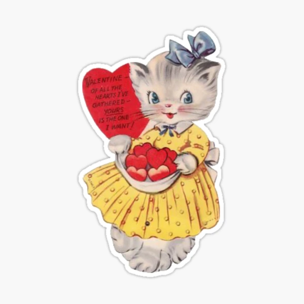 Vintage Retro Valentine Card, Cute White Kitschy Cat All My Love