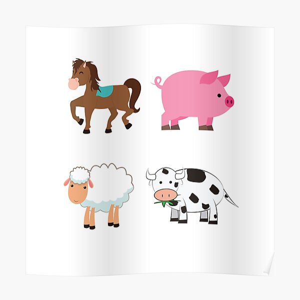 Farm Animal Stickers, Peel and Stick Poster