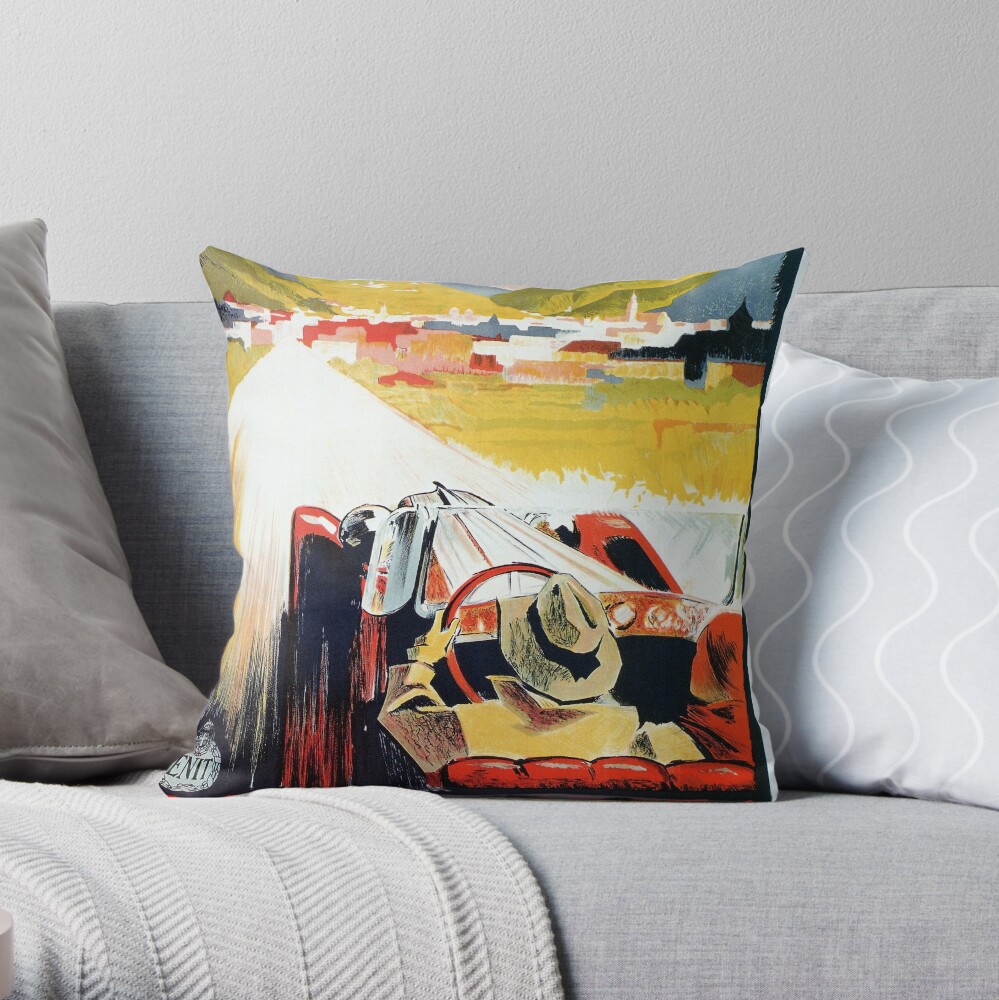Vintage Italian travel, classic convertible car, Bozen-Gries Throw Pillow