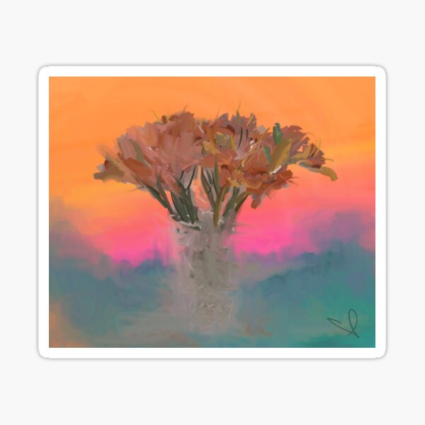 Chemical sunset on the cities of the world but the flowers bloom forever. Sticker