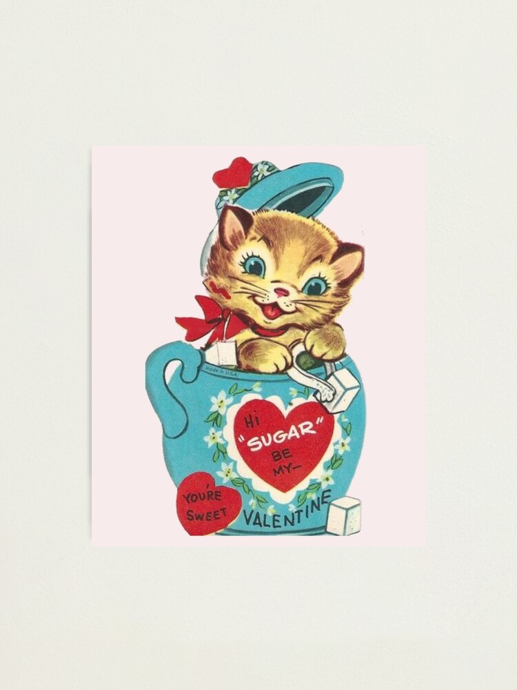 Hi Sugar Vintage Kitten Valentine's Day Card Photographic Print for Sale  by Bellathewilde