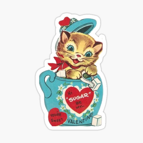 Hi Sugar Vintage Kitten Valentine's Day Card Poster for Sale by