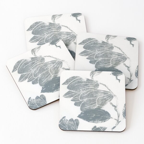 Item preview, grey magnolias: linocut designed and sold by kosarandrea.