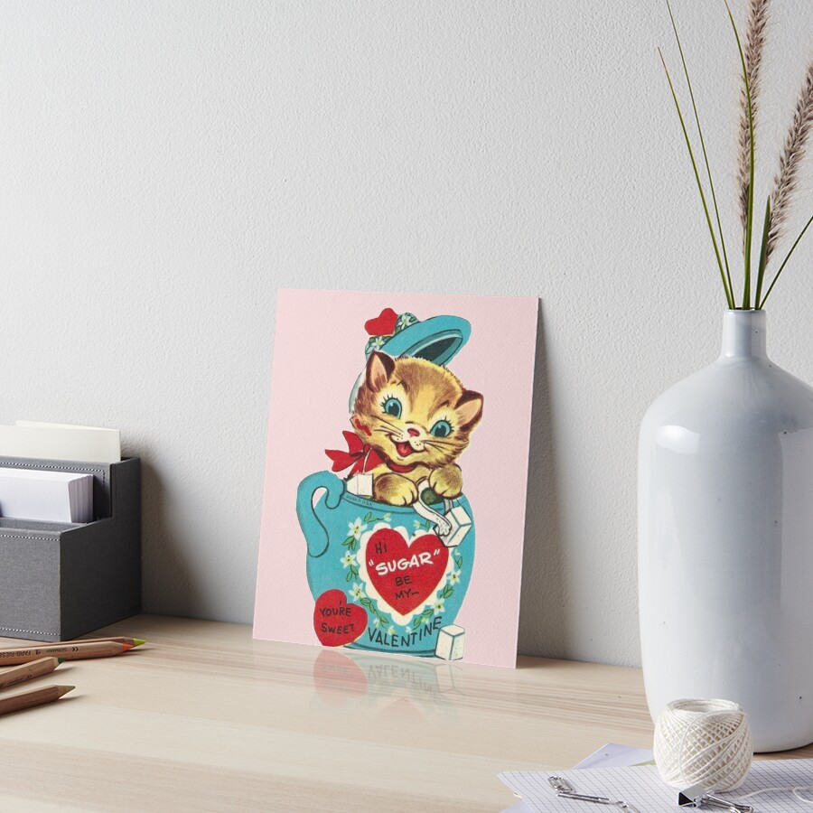 Hi Sugar Vintage Kitten Valentine's Day Card Poster for Sale by