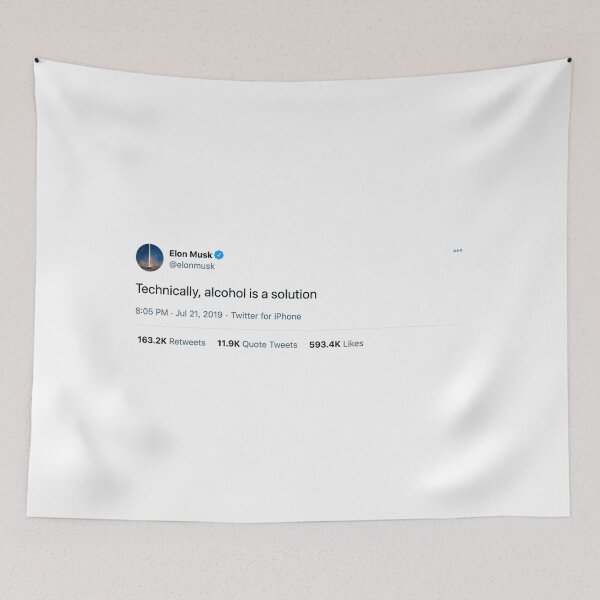 Item preview, Elon Musk Tweet - "Technically, alcohol is a solution."  designed and sold by thedesignofoz.