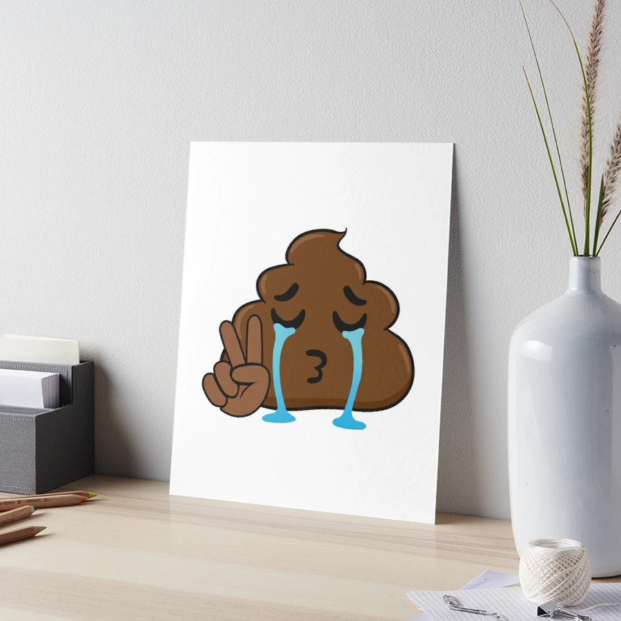 Crying Peace Sign Emoji - Funny Poop Emoji | Art Board Print