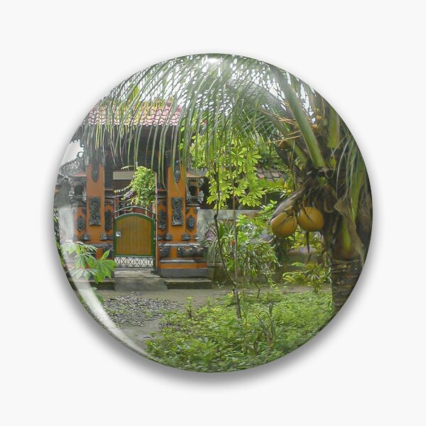 Item preview, landscape gate in an Indonesian village surrounded by greenery and palm trees designed and sold by nataliavavilina.