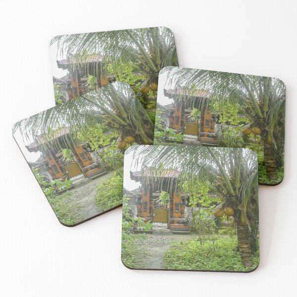 Item preview, landscape gate in an Indonesian village surrounded by greenery and palm trees designed and sold by nataliavavilina.
