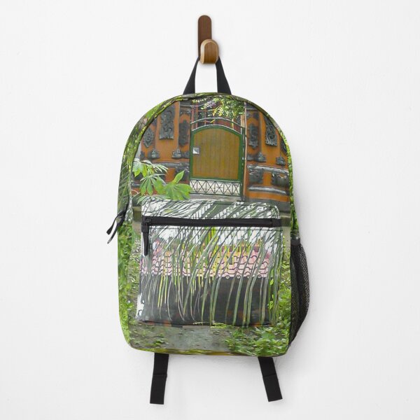 Item preview, landscape gate in an Indonesian village surrounded by greenery and palm trees designed and sold by nataliavavilina.