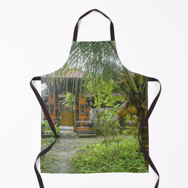 Item preview, landscape gate in an Indonesian village surrounded by greenery and palm trees designed and sold by nataliavavilina.