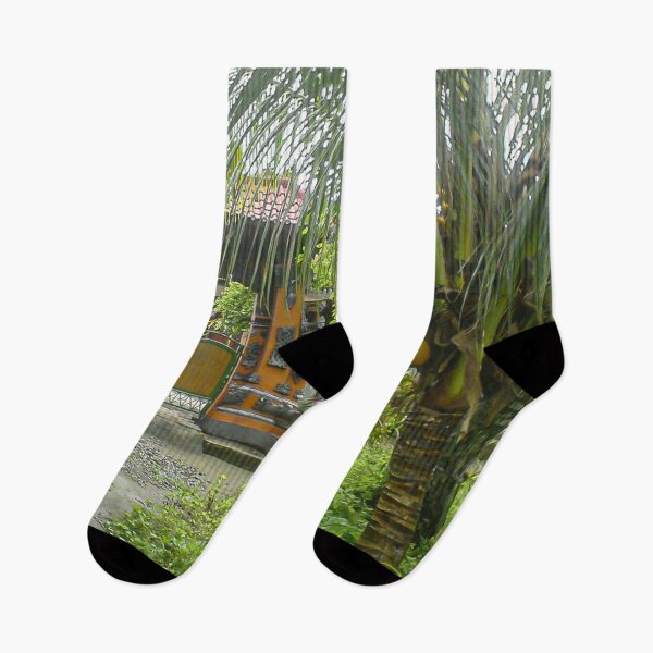 Item preview, landscape gate in an Indonesian village surrounded by greenery and palm trees designed and sold by nataliavavilina.