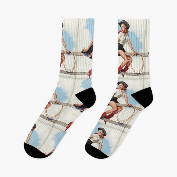 Item preview, Cowgirl on Fence Vintage Pin Up designed and sold by RBEnt.