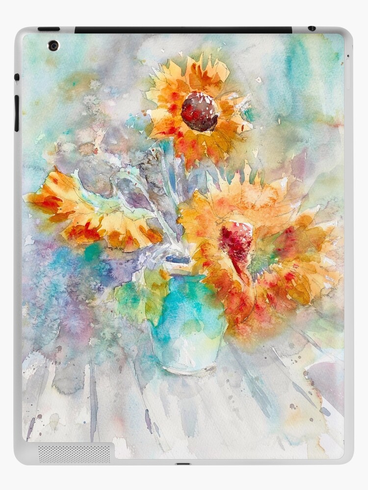 SUNFLOWERS on the table - Watercolour botanical painting - Still life  flowers - Orange and turquoise iPad Case & Skin for Sale by Ibolya Taligas