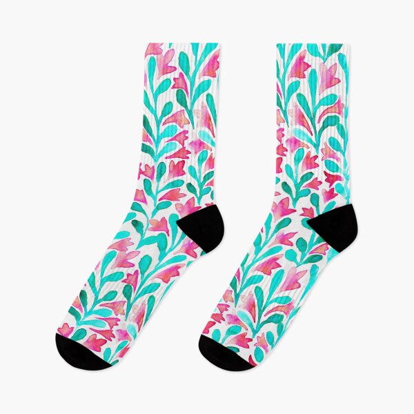 Item preview, Pink and teal watercolour flowers designed and sold by Egle Kristensen.