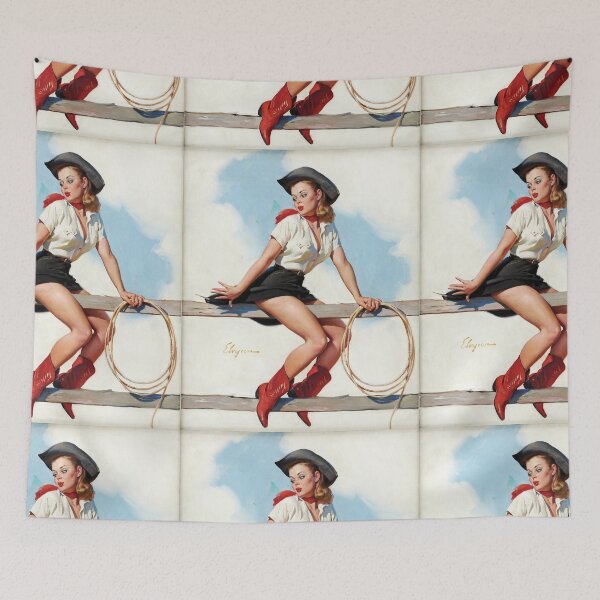 Item preview, Cowgirl on Fence Vintage Pin Up  designed and sold by RBEnt.