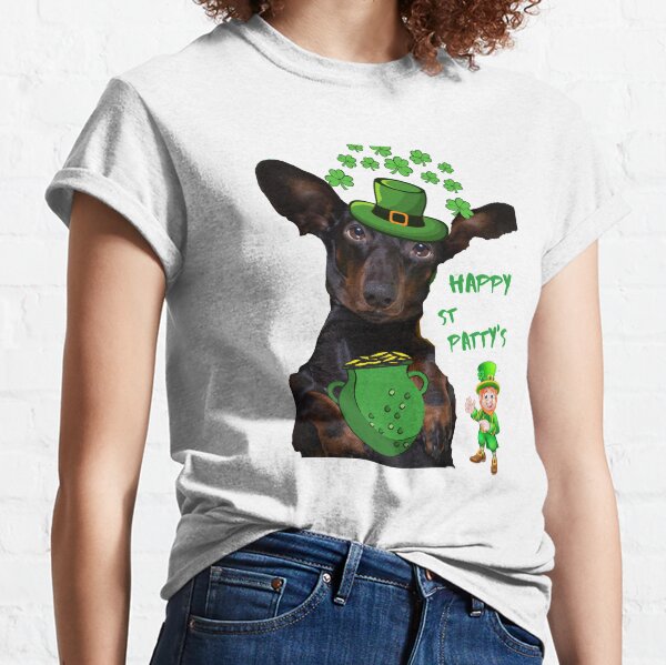 Happy St Patty's Pot of Gold and Flurry of Shamrocks Over Head Classic T-Shirt
