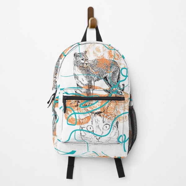 Item preview, Big Cat Small Cat Teal Orange Design Print designed and sold by LittleIconShop.