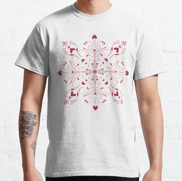 Folk, subtle design with red hearts Classic T-Shirt