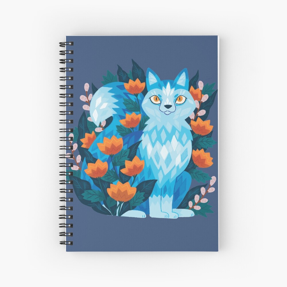 Blue Wolf In The Flowers Spiral Notebook
