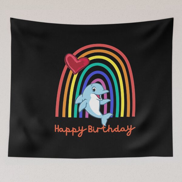 Item preview, Happy Birthday! Sweet dolphin / dolphin in front of rainbow & heart, happy birthday little dolphin! designed and sold by karlsageder.