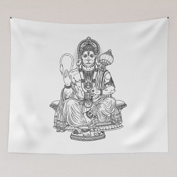 Item preview, Hindu God Hanuman monkey man line drawing vector illustration, asian spiritual symbol, oriental wisdom, yoga, om, aum designed and sold by Mariuki Flow.