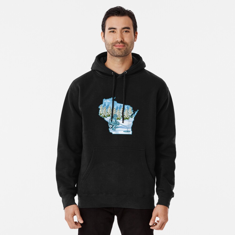 Wisconsin Ice Fishing State Map Gift For Fisherman | Pullover Hoodie