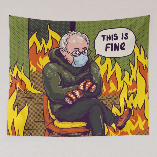 Item preview, Bernie - This is Fine | Mittens | Bernie Sanders sitting | Iron Throne | Feel the Bern | King | Fire | The Man the Myth the Mitten | Universal Health Care | Drums | Drummer | Warm | Chillin  designed and sold by Any Color Designs.