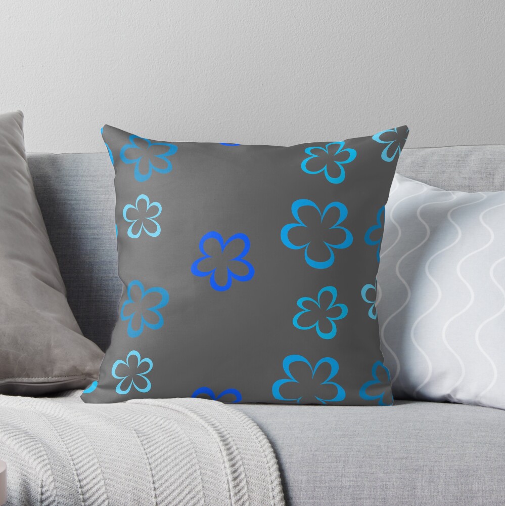 Funky Blue Retro Flowers Sticker Pack Throw Pillow