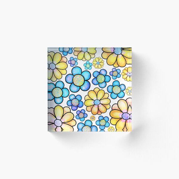 Item preview, Doodle Daisy Flores de color azul claro y amarillo designed and sold by Element85.
