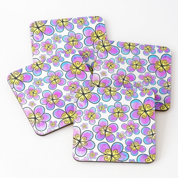 Aperçu de l'œuvre Doodle Daisy Fleurs violettes, jaunes et bleues créée et vendue par Element85.