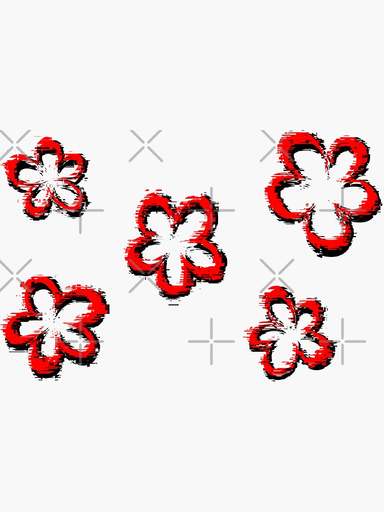 Funky Red Retro Glitch Flowers Sticker Pack by that5280lady