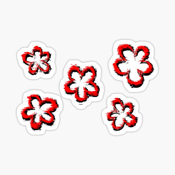 Funky Red Retro Glitch Flowers Sticker Pack Glossy Sticker