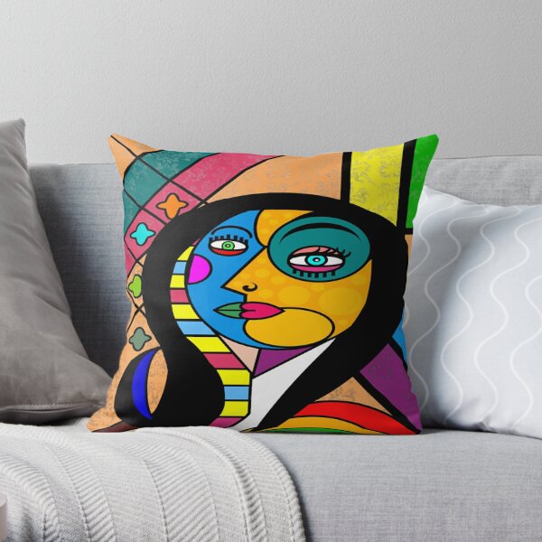 Funky Abstract Mona Lisa Art Face Throw Pillow