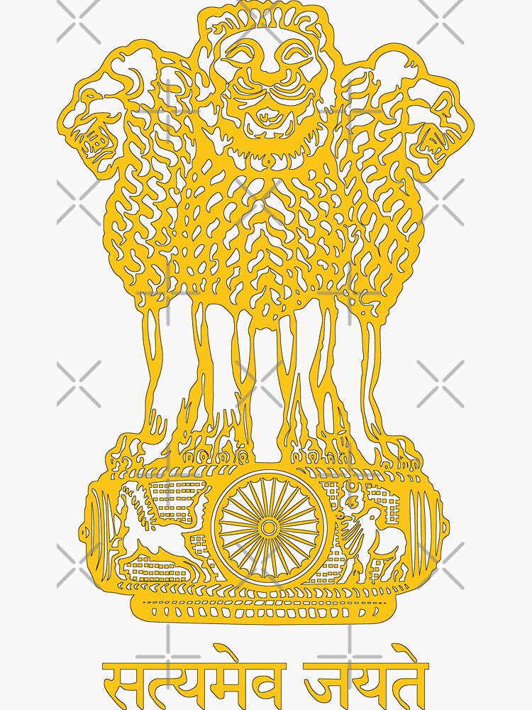 INDIA LION EMBLEM INDIAN FLAG (GOLD) Sticker for Sale by enigmaticone