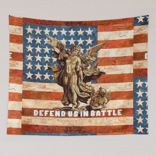 Item preview, St Michael Angel Catholic Saint Archangel USA United States Flag Patriot designed and sold by hispanicworld.