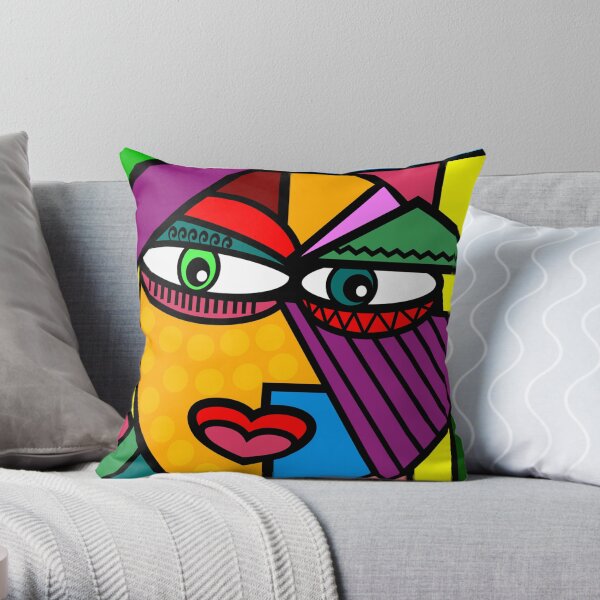 Visage d'art de style abstrait de dame géniale Coussin