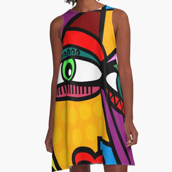 Funky Lady Abstract Style Art Face A-Line Dress