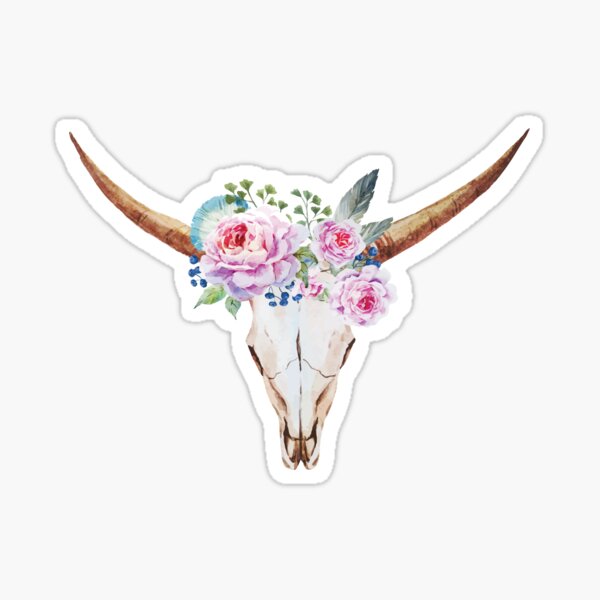 Boho skull with roses Sticker