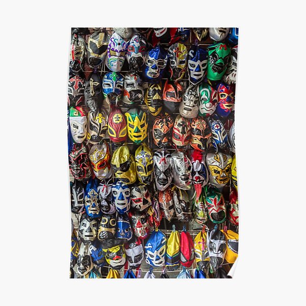Colorful Mexican Lucha Libre Wrestling Masks Poster