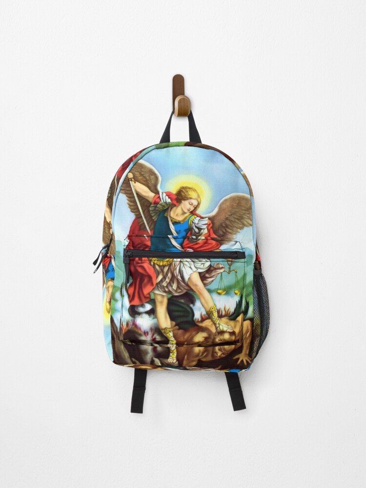 Blue St. Michael Archangel Backpack | Latin St. Michael Prayer Bag | Gift for Catholic Students, Teens, Boys, 2024 Homeschoolers