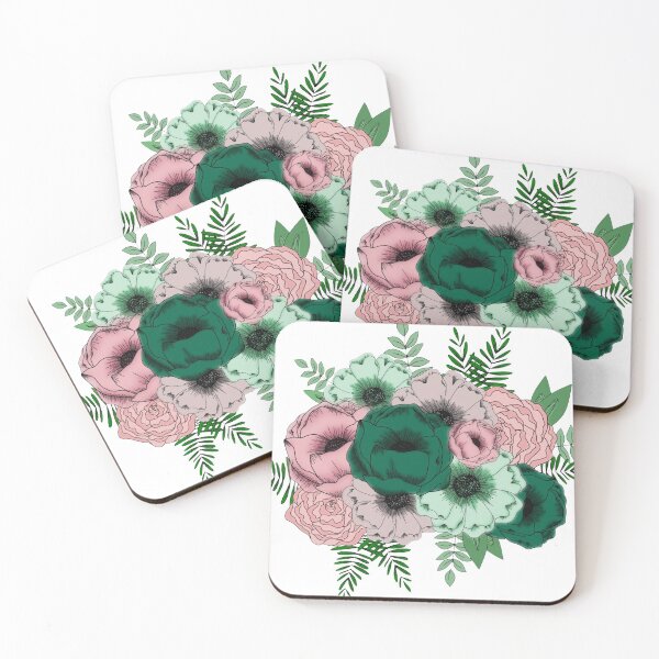 Item preview, Blush Pink and Forest Green Flowers designed and sold by emilyxneill.
