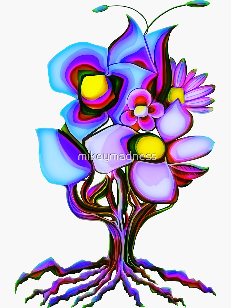 "Tree Flower Power V1" Sticker by mikeymadness Redbubble