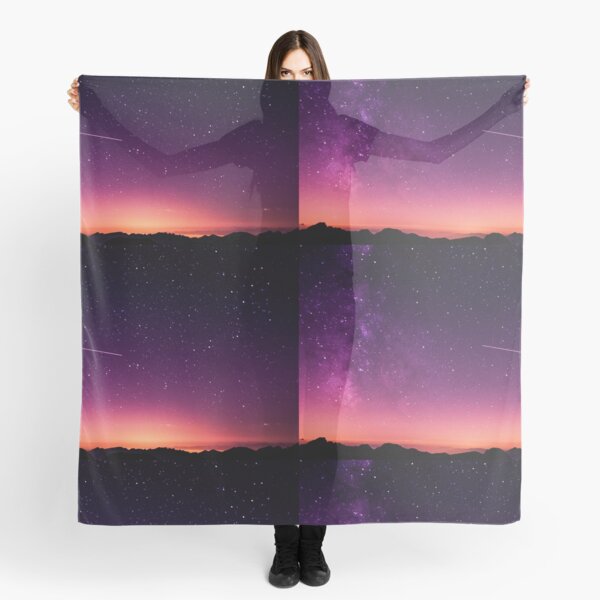 Art Inspired by Nature Art, Illustration, purple, stars, mountain, Landscape, beautiful nature Scarf